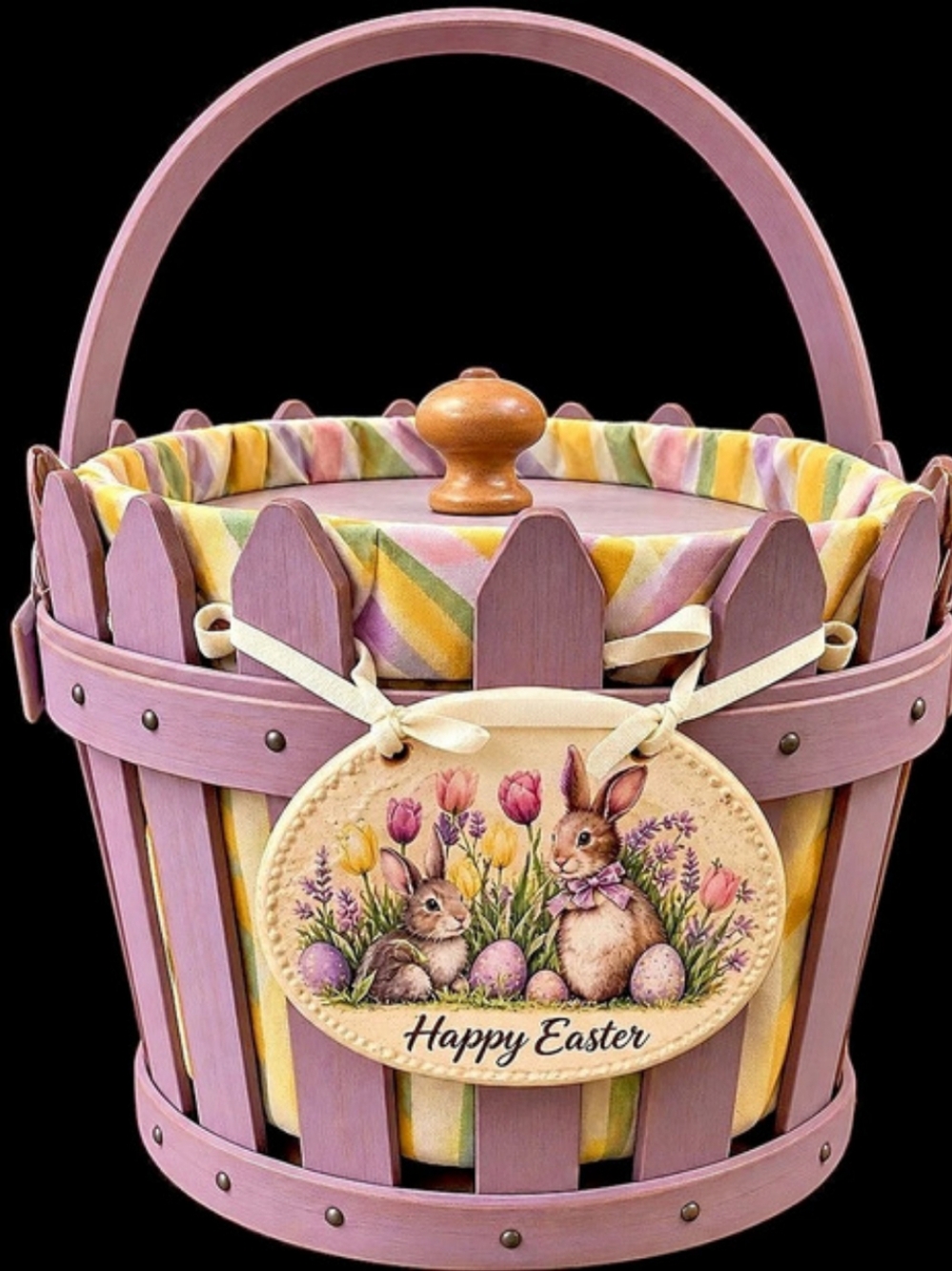 2006 Longaberger Easter Picket Pail Basket Lavender Purple w/ Liner & Lid